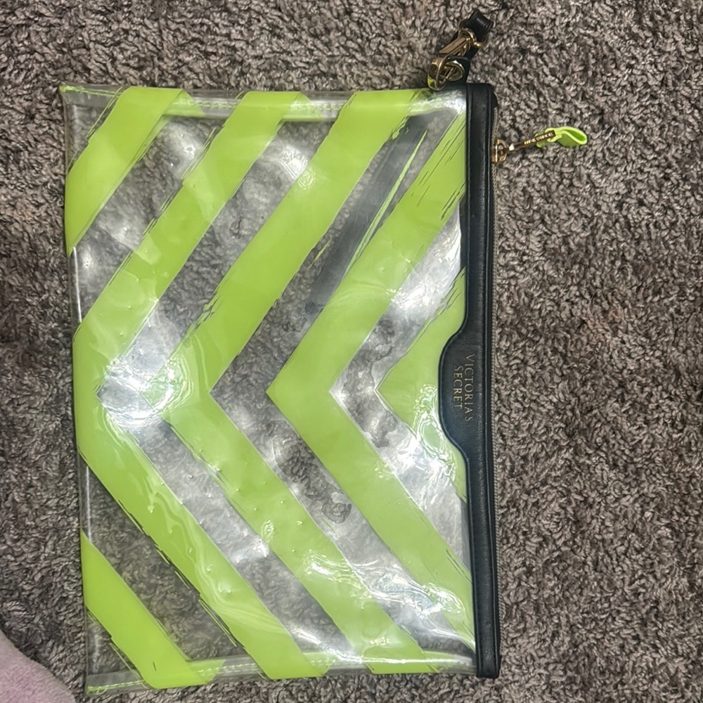Victoria's Secret Lime and Clear Chevron Pouch